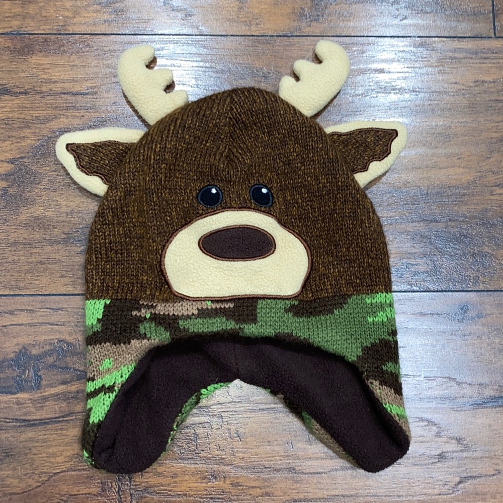 Healthtex 2T-5T moose fleece hat brown green tan camo EUC!